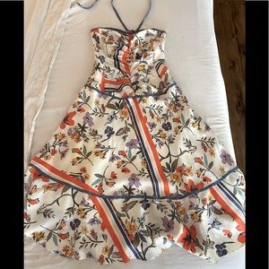 Boutique tropical strapless sundress.